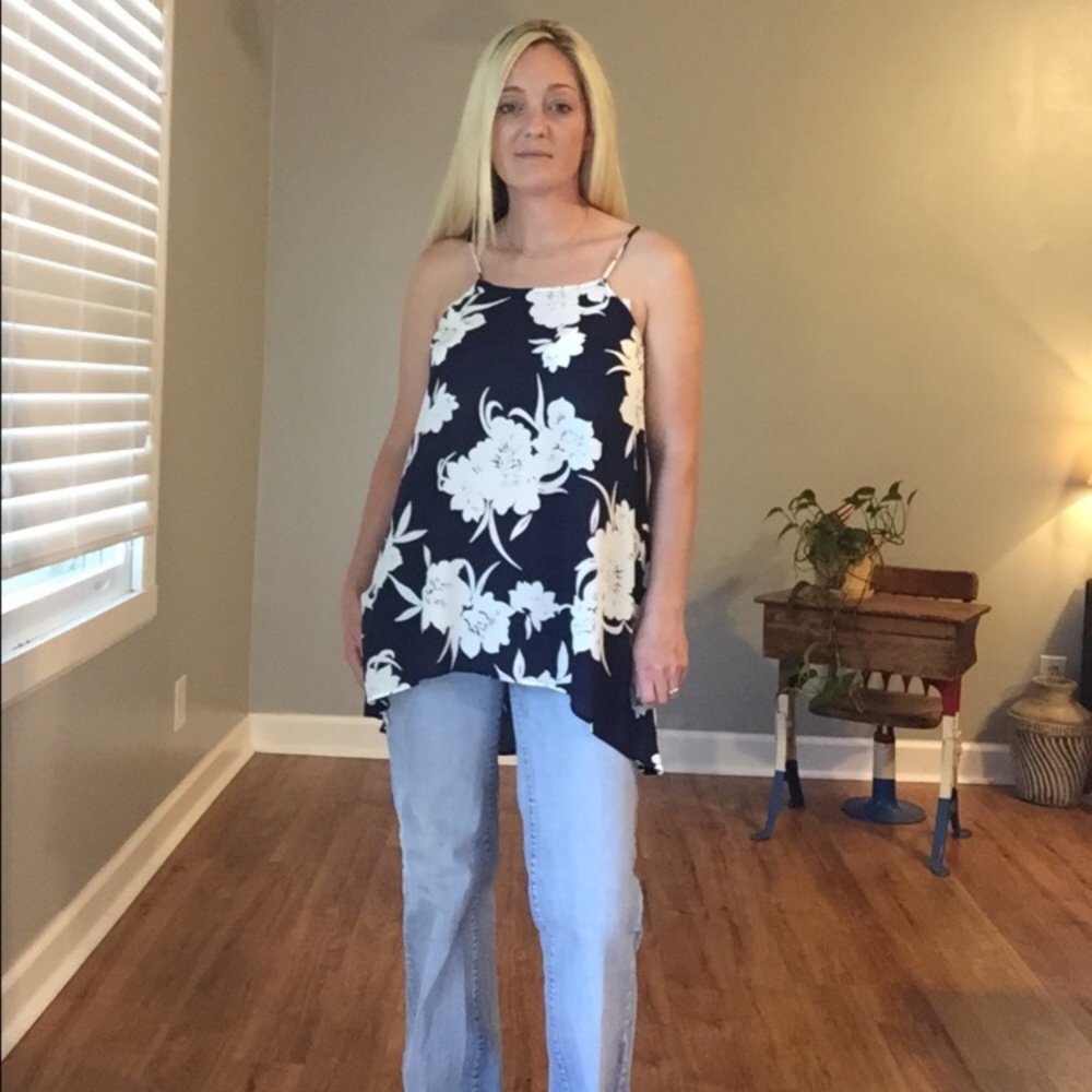 Peach Love Blue White Floral Top Spaghetti Strap - Picture 5 of 8