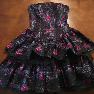 Betsey Johnson tiered black floral dress new