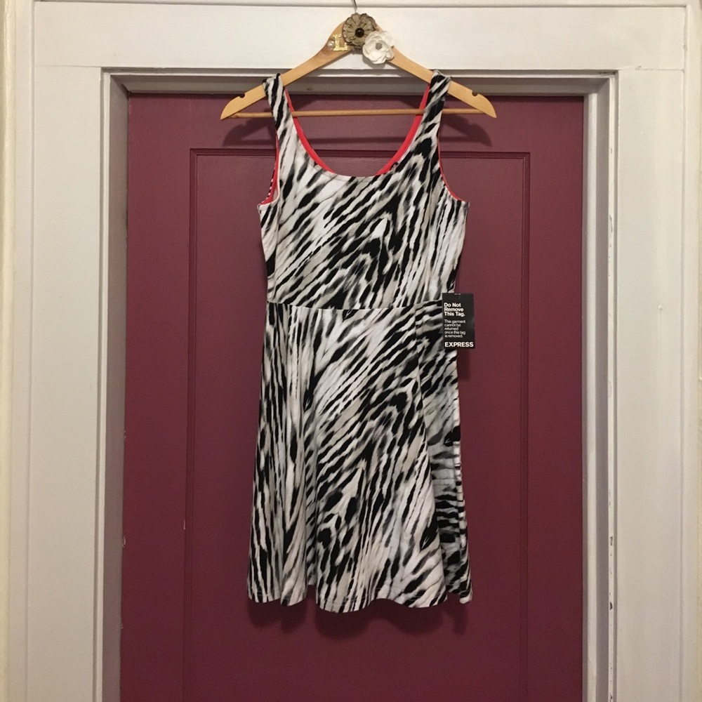 NWT Express black and white fit and flare dress