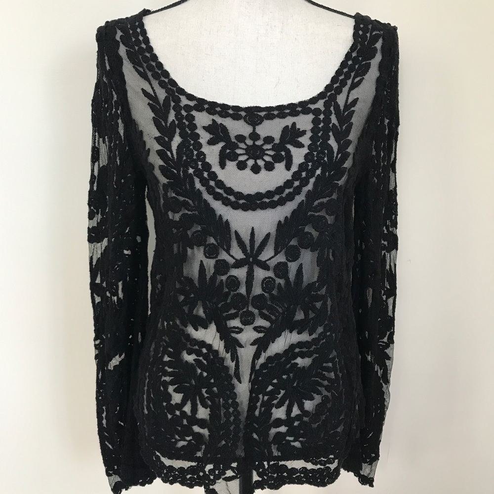 E2 Clothing Lace Top Black Size Medium