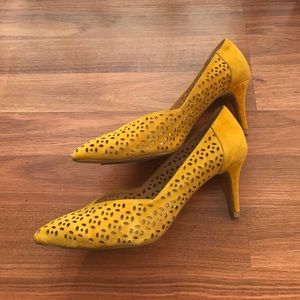 Yellow kitten heels