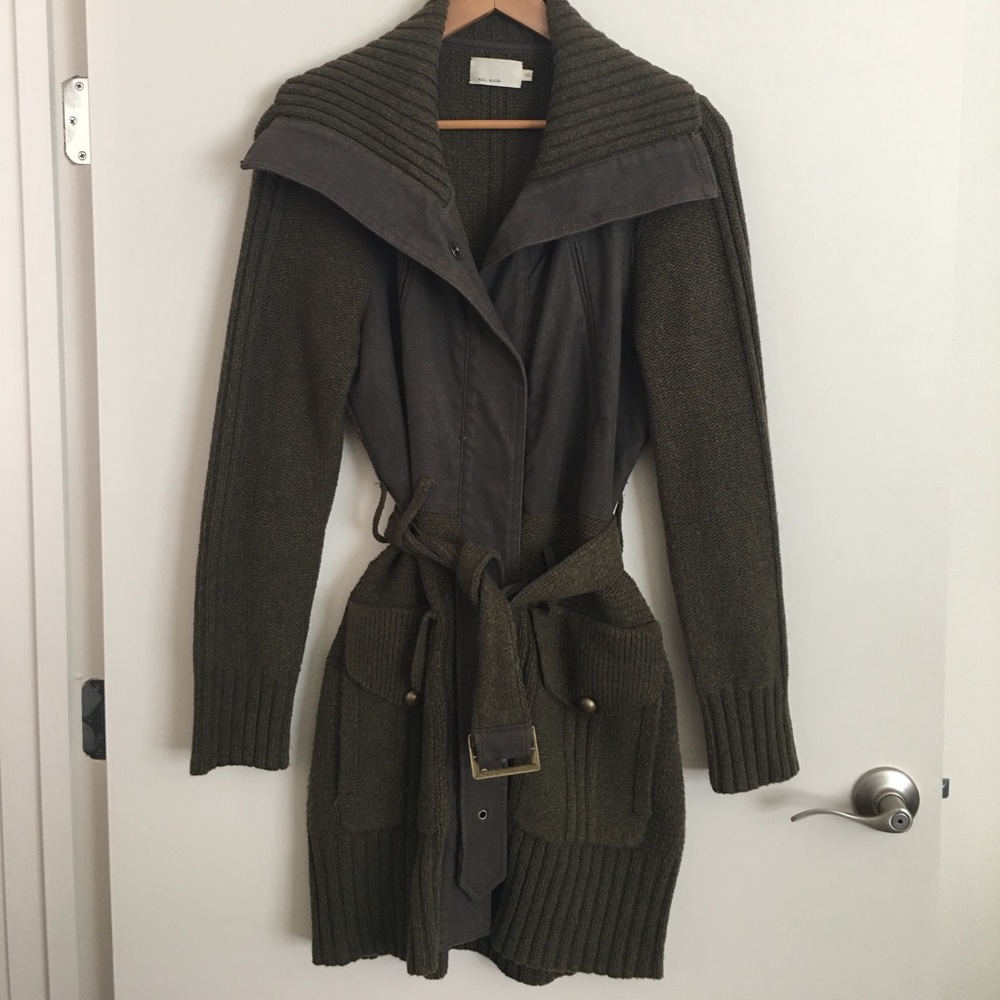 m.o.l. knits army green sweater cardigan w belt