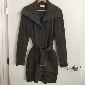 m.o.l. knits army green sweater cardigan w belt