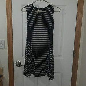Black and white striped dress.