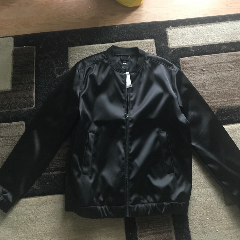 Faux Satin Bomber Jacket