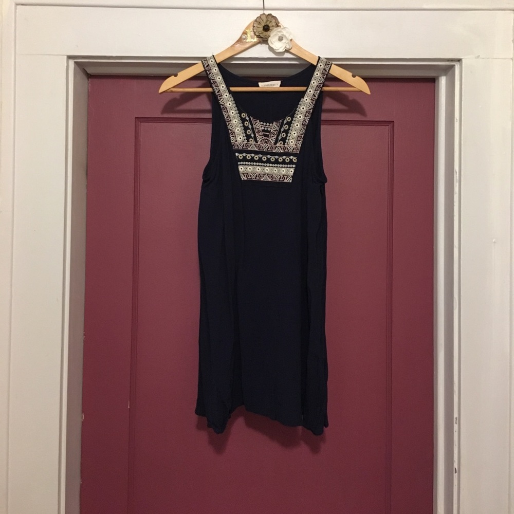 NWOT Navy tank dress with embroidered neckline