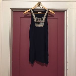 NWOT Navy tank dress with embroidered neckline
