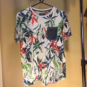 Floral shirt w/ denim pocket