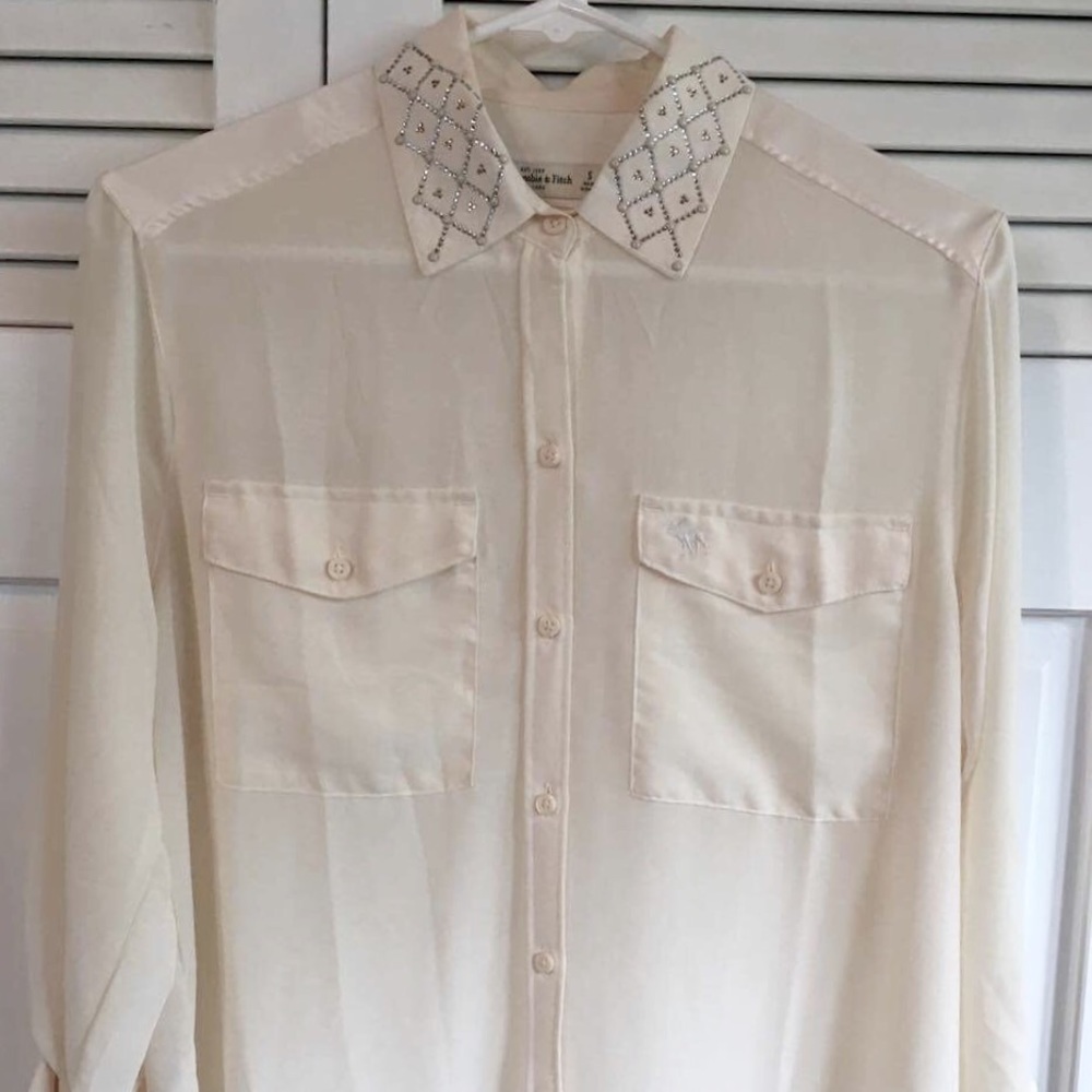 A&F Sheer Blouse Embellished Collar