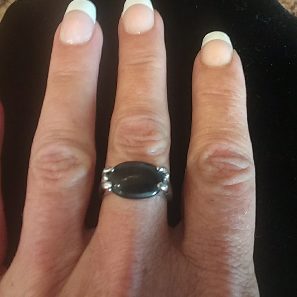 Black Tigers Eye and Stainless Steel Ring