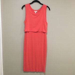 Leith Coral Blouson Bodycon Midi Dress