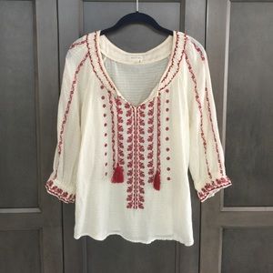 Meadow Rue embroidered top in Crimson & Cream