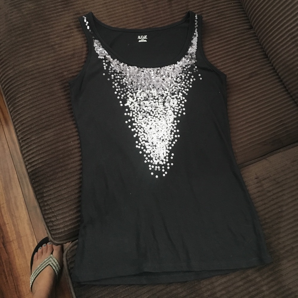 Black tank top silver sequins bling size small