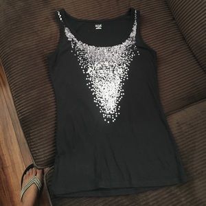 Black tank top silver sequins bling size small