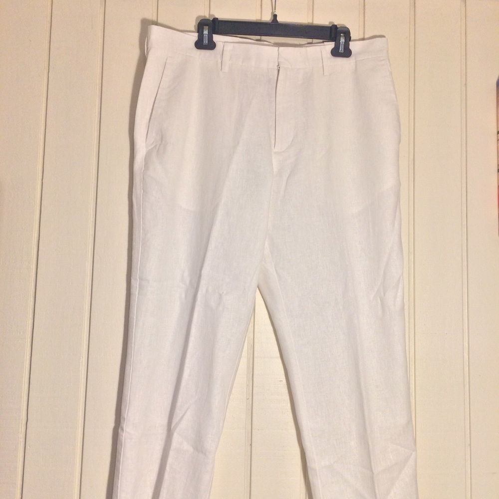 PERRY ELLIS,WHITE LINEN PANTS, SIZE: 36/30