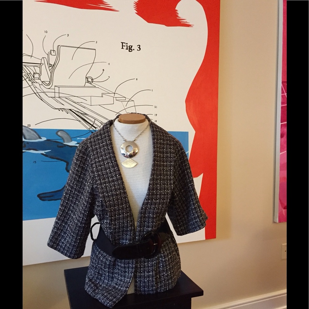 Black and white belted jacket