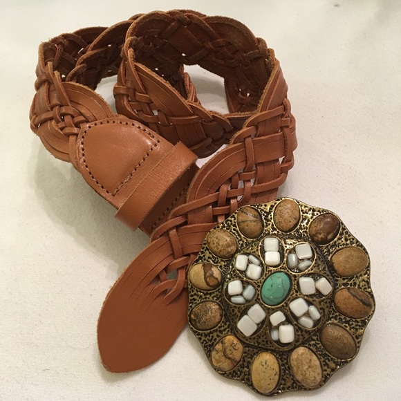 CAbi Accessories - Cabi Braided Leather Belt Stone Belt Buckle