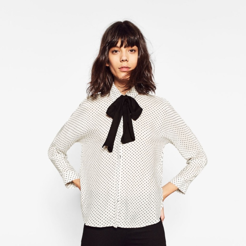 Zara Black and white polka dot blouse