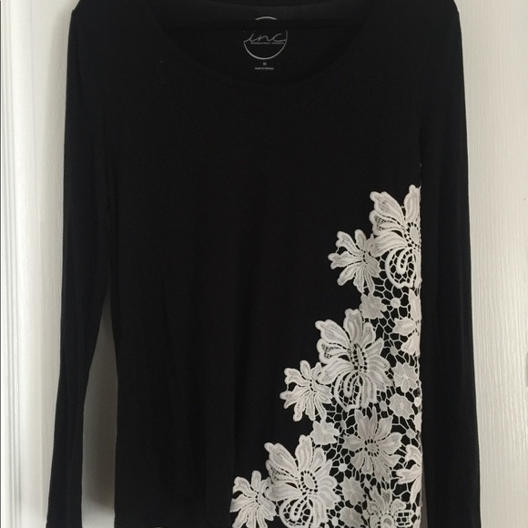 INC International Concepts Tops - Inc long sleeve black t-shirt with white lace