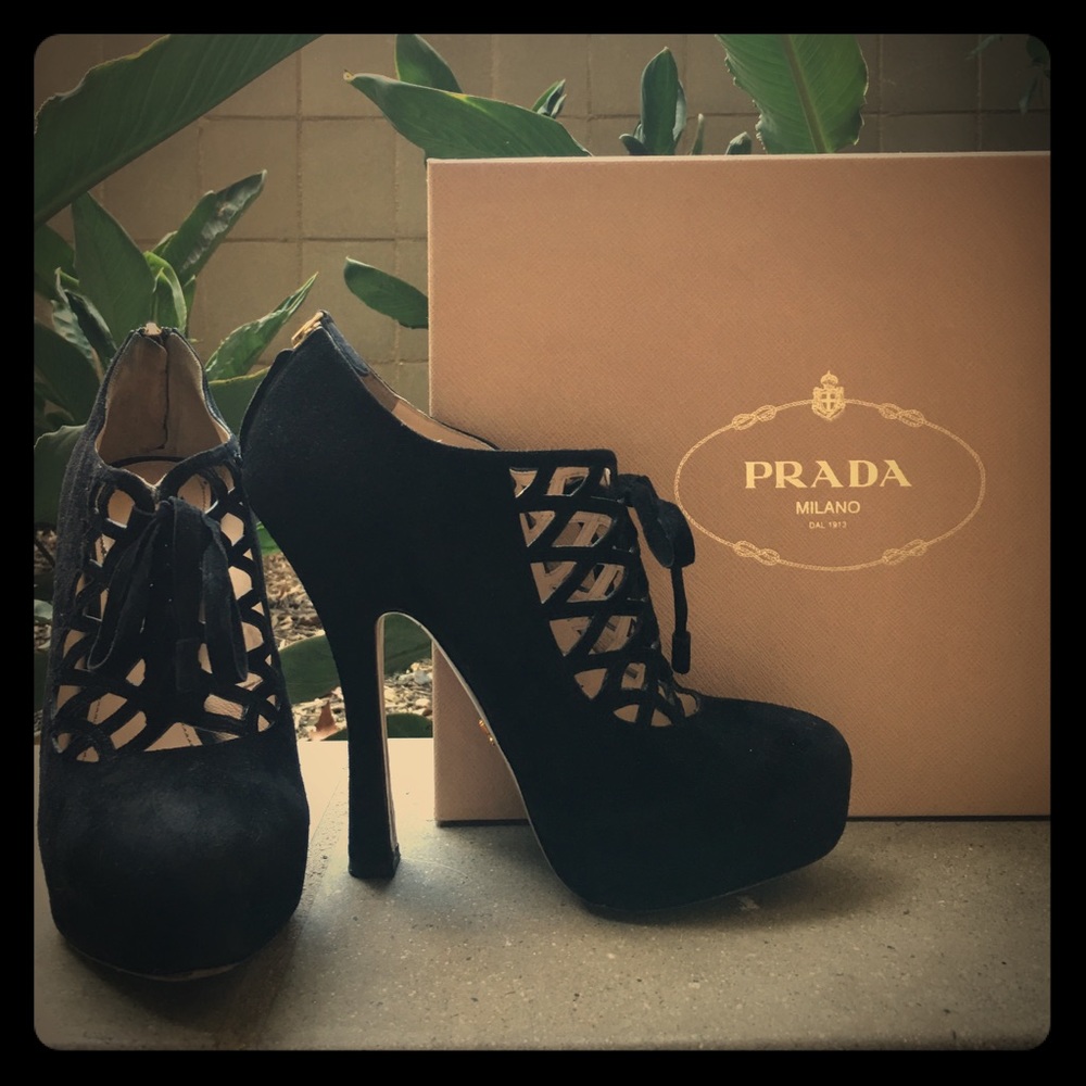 PRADA Black Suede Booties
