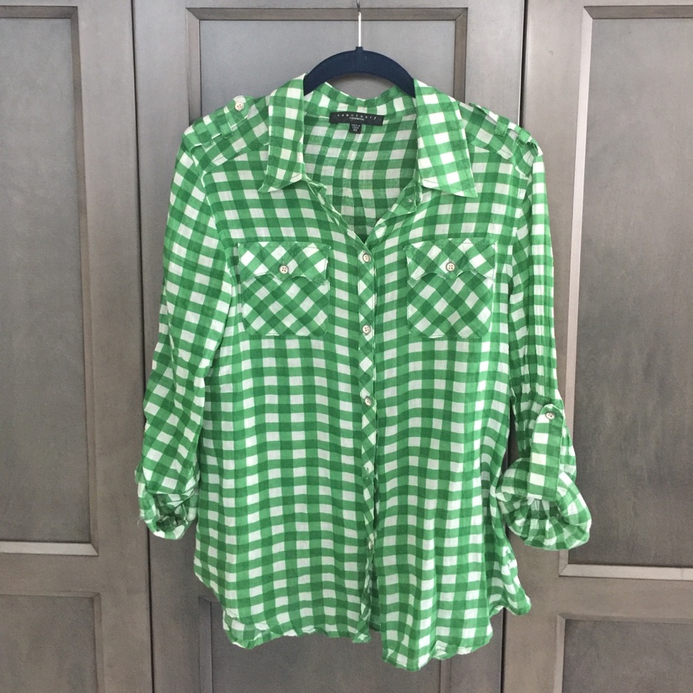 Sanctuary Gingham top in Green & White