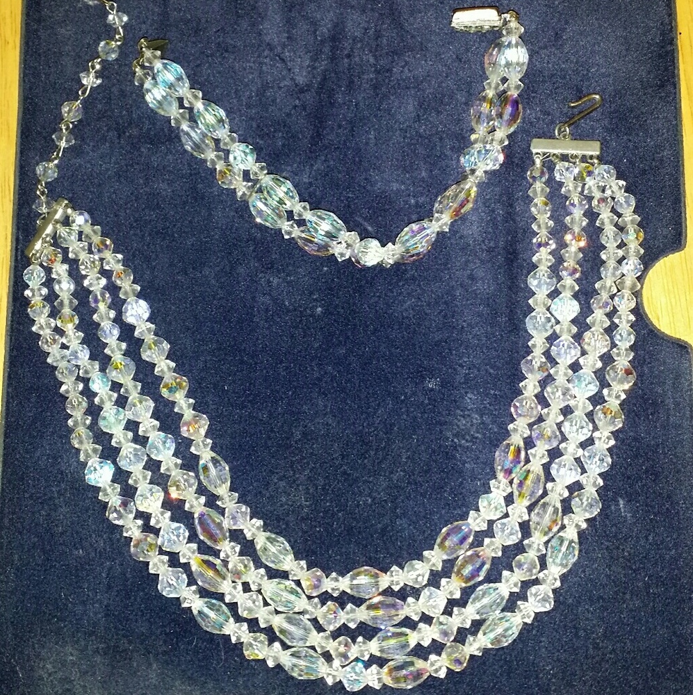 Vintage Crystal Choker & Bracelet 7"