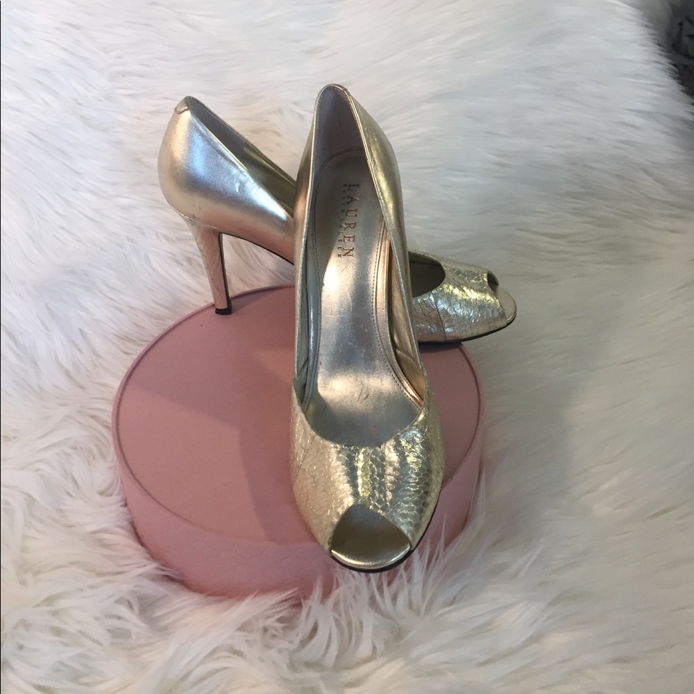Ralph Lauren gold peek toe heels size 8.5