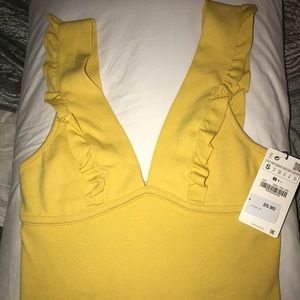 ZARA Crop Yellow Ruffle Shirt