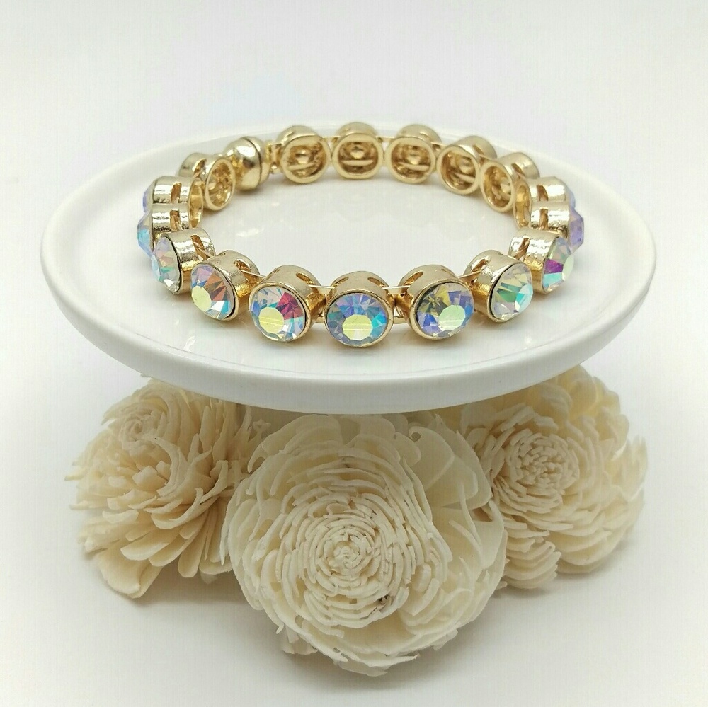 Gold AB Rhinestone Magnetic Clasp Bangle
