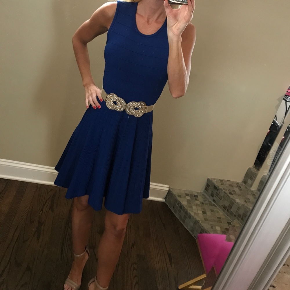 Pink Tartan cobalt blue fit & flare mini dress