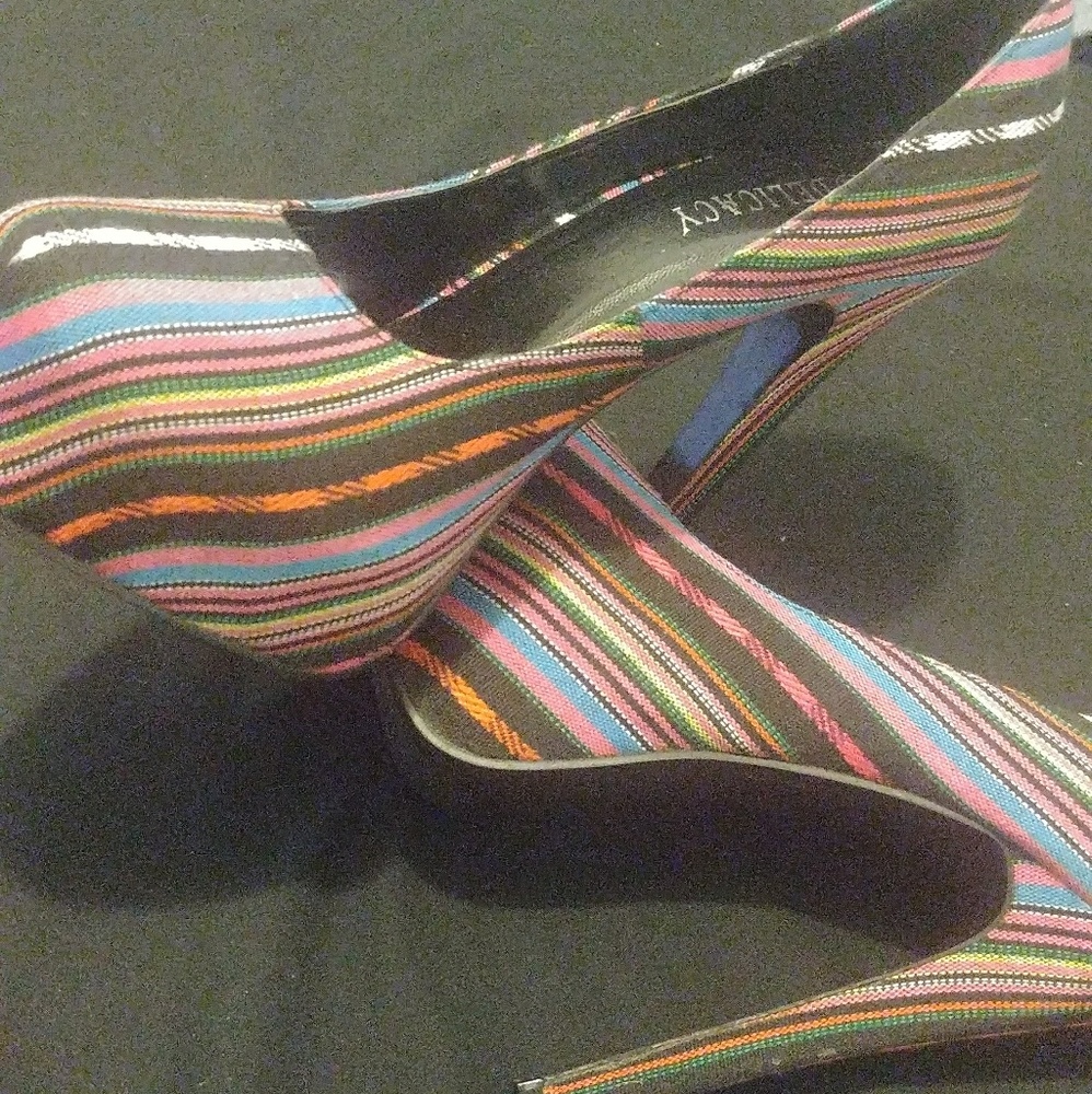 Stilleto Striped denim closed toe (never Worn)