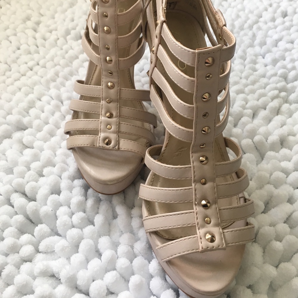 Nude studded caged platform heels