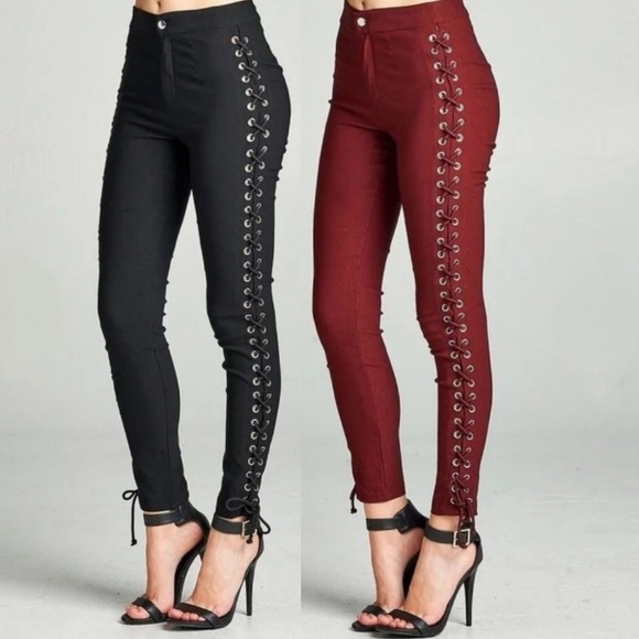 Pants - NWT Burgundy Side Lace Up Leggings