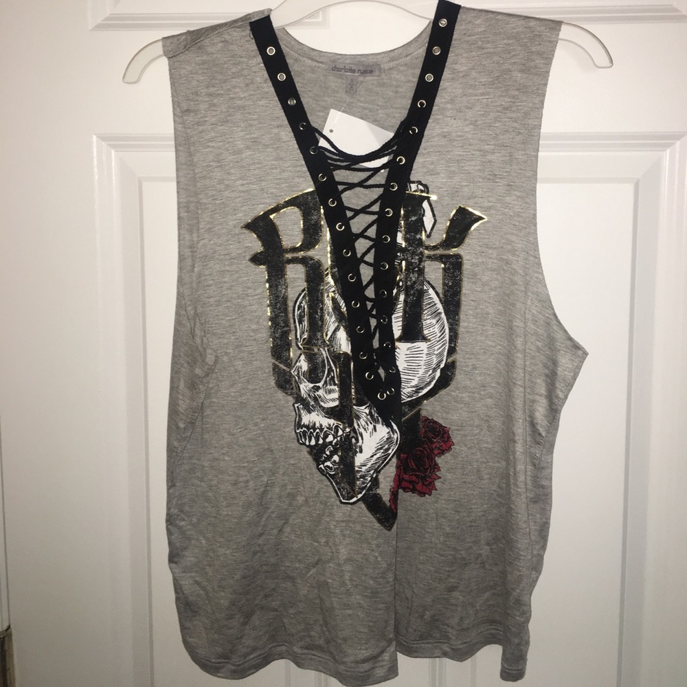 NWT Lace Up Grey Tank