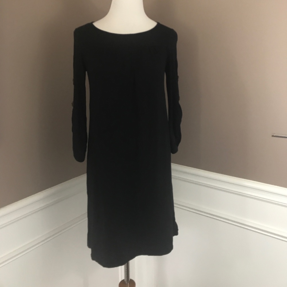 NWT Ella Moss M Black Hanna Button sleeve dress