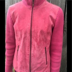 Pink Suede high neck zip-up jacket