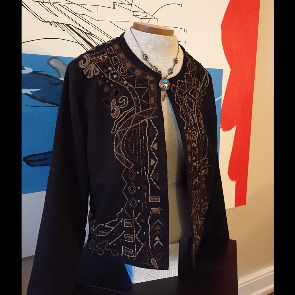 Chico's black and brown embroidered jacket