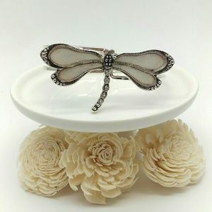 Rhinestone Accented Silver & Pearl Dragonfly Cuff