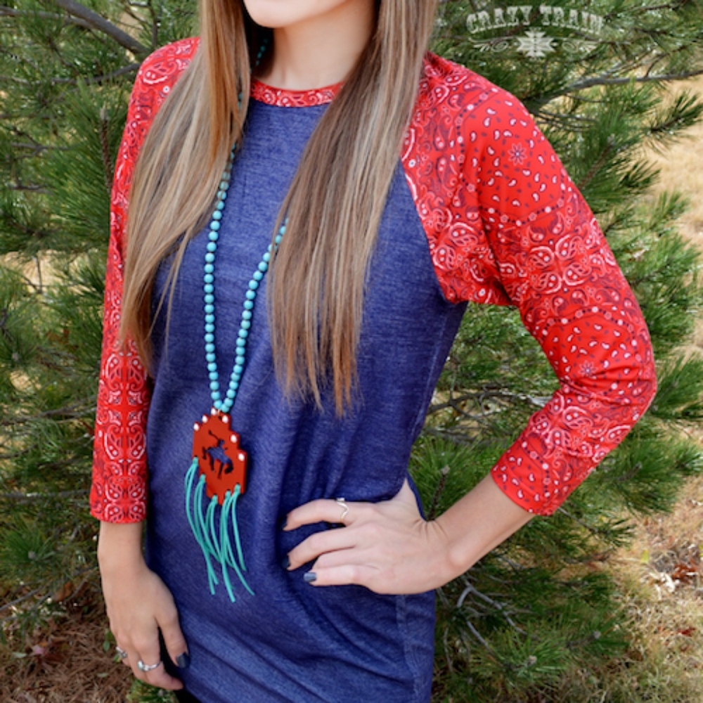 Hometown Honey Denim and Red Paisley Raglan