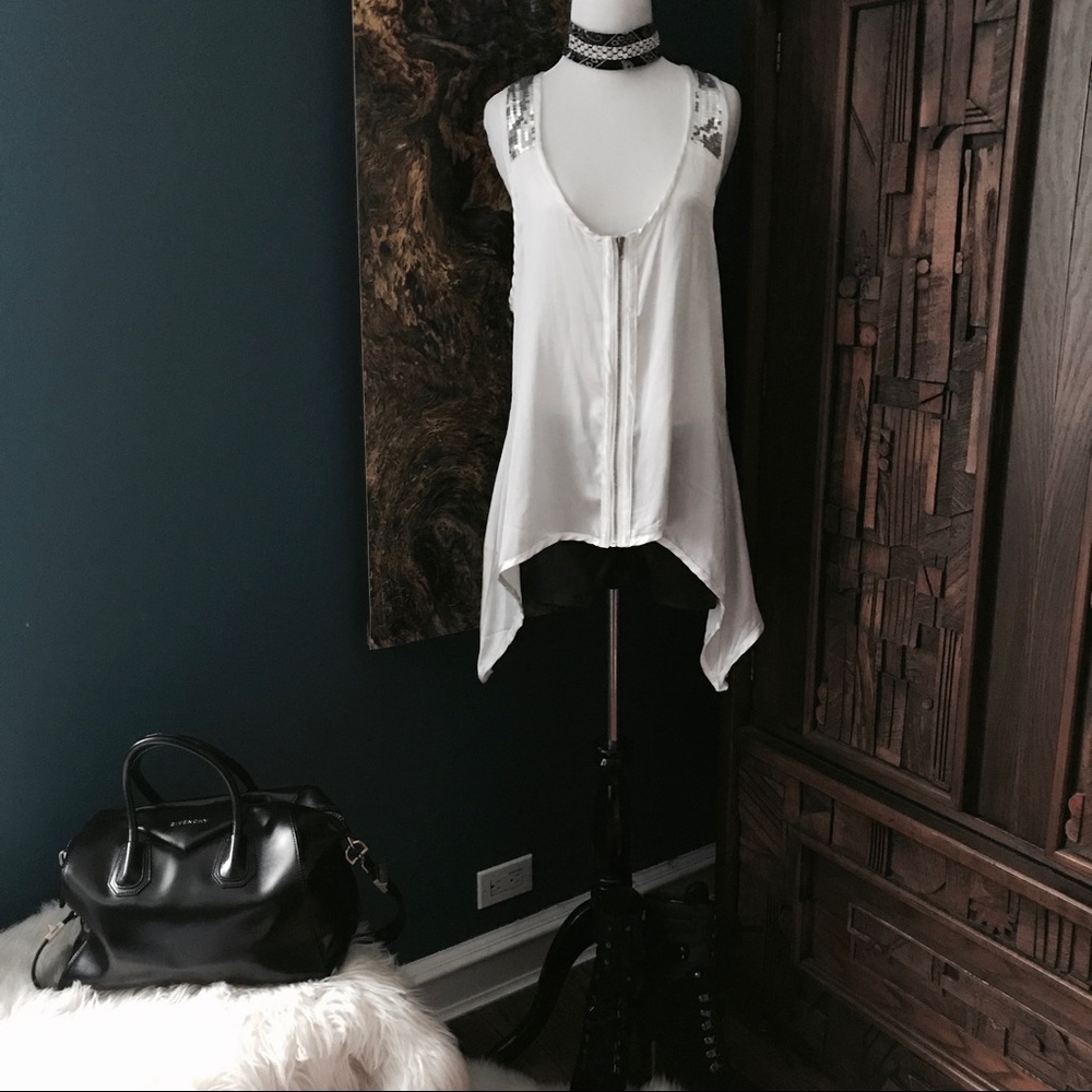 White Silky Sequin Tunic Top