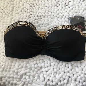 Beaded black bandeau swim top