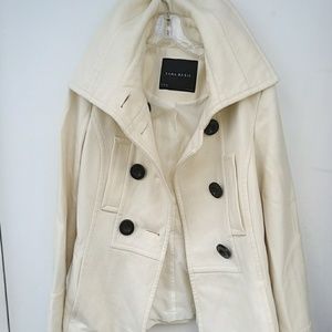 Zara Basic Women Cream Wool Blend Double Breasted