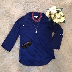 Michael Kors Navy Zip-up Blouse