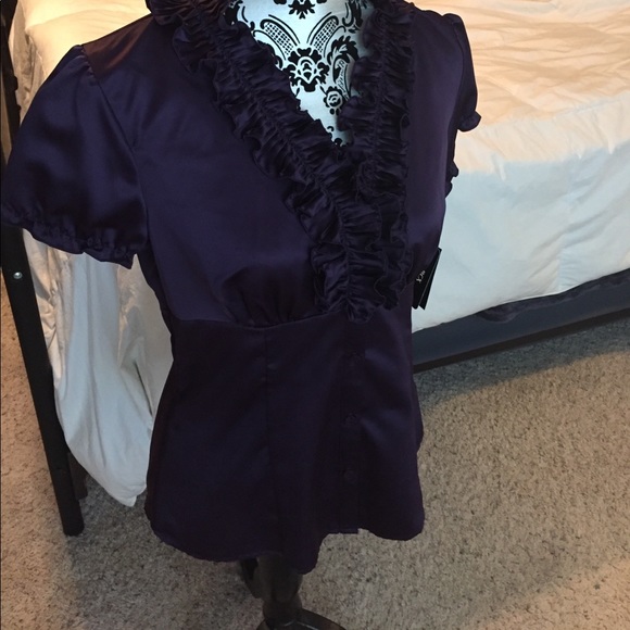Ruffled Neck Button Down - Picture 1 of 3