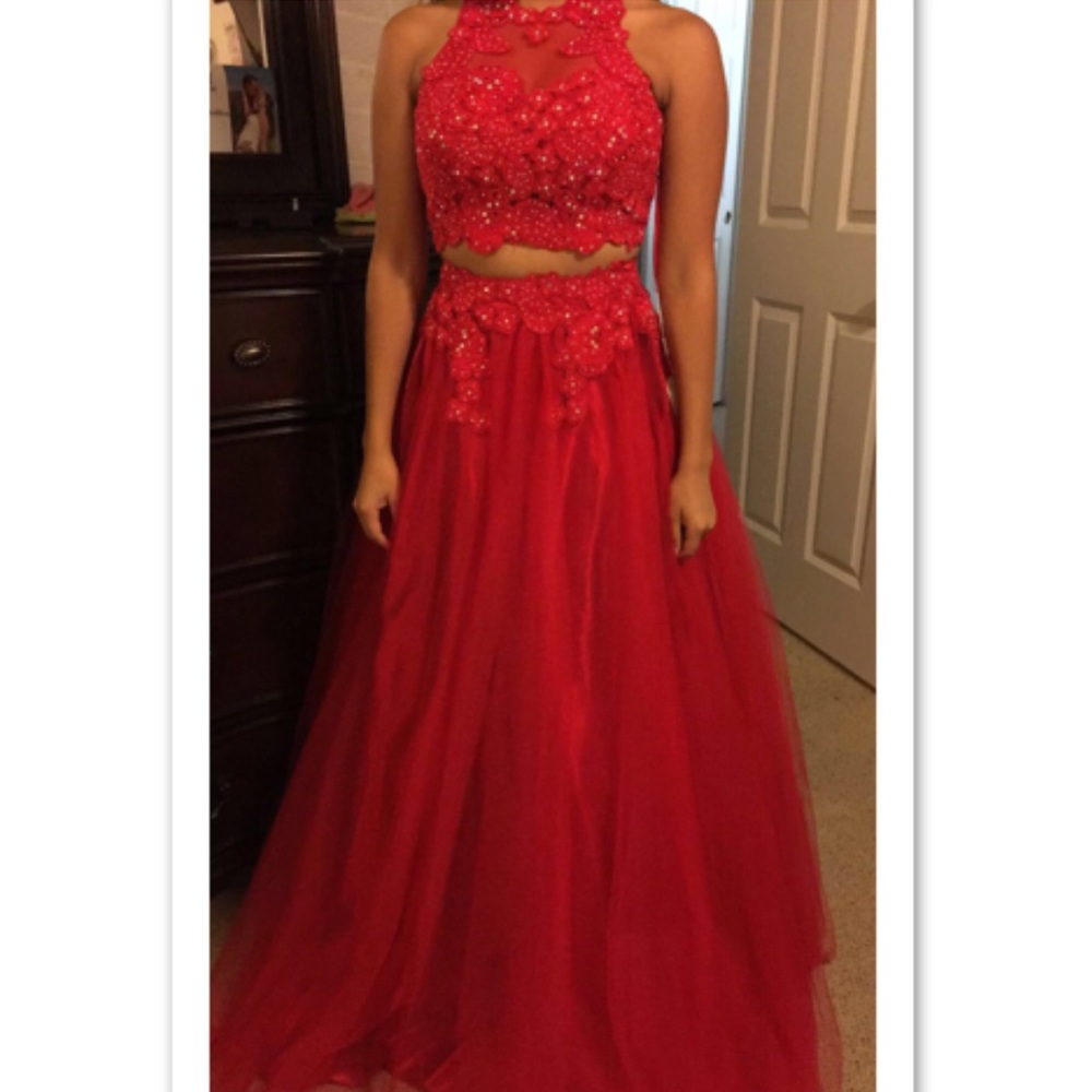 Two piece red formal dress