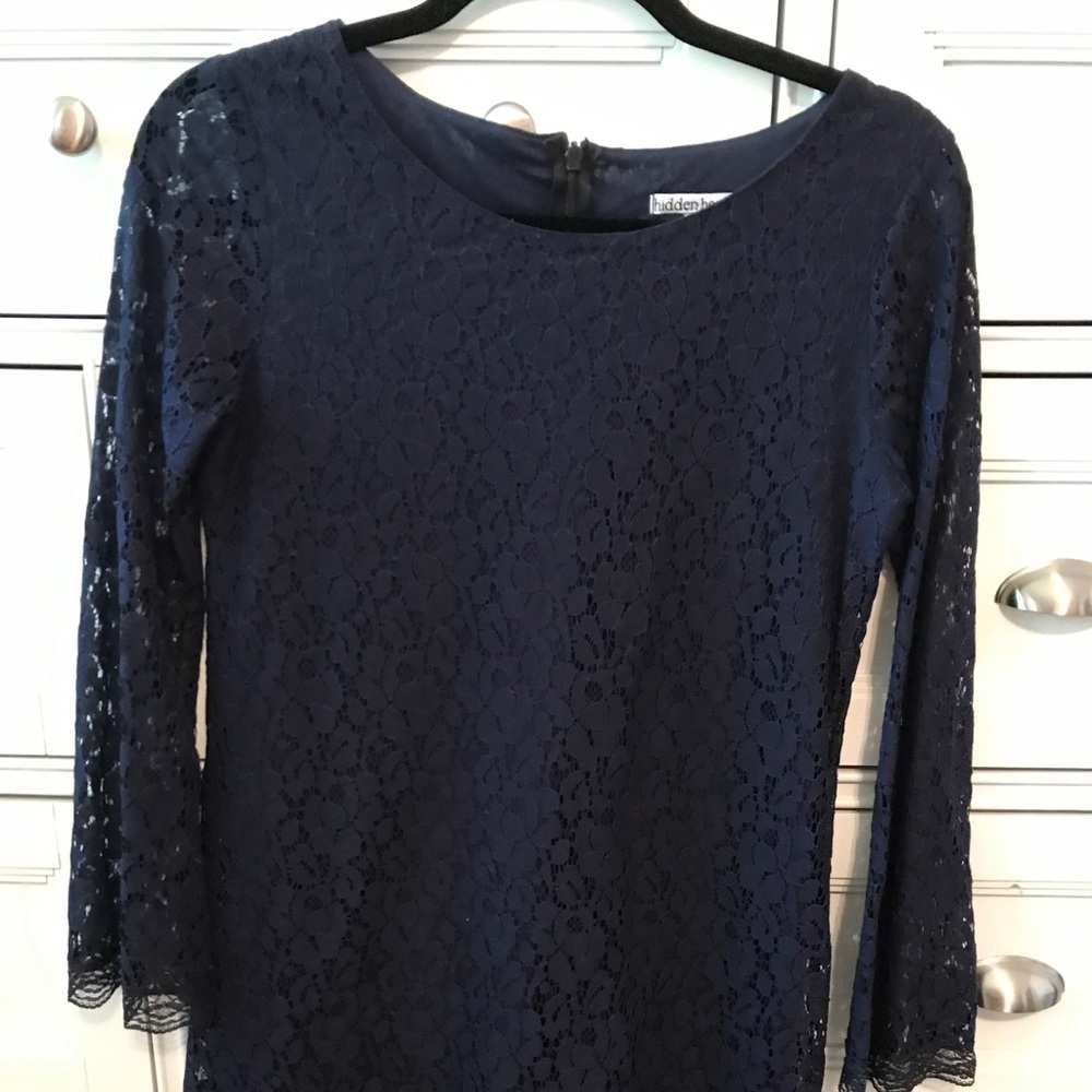 NAVY LONG SLEEVE LACE MINI DRESS