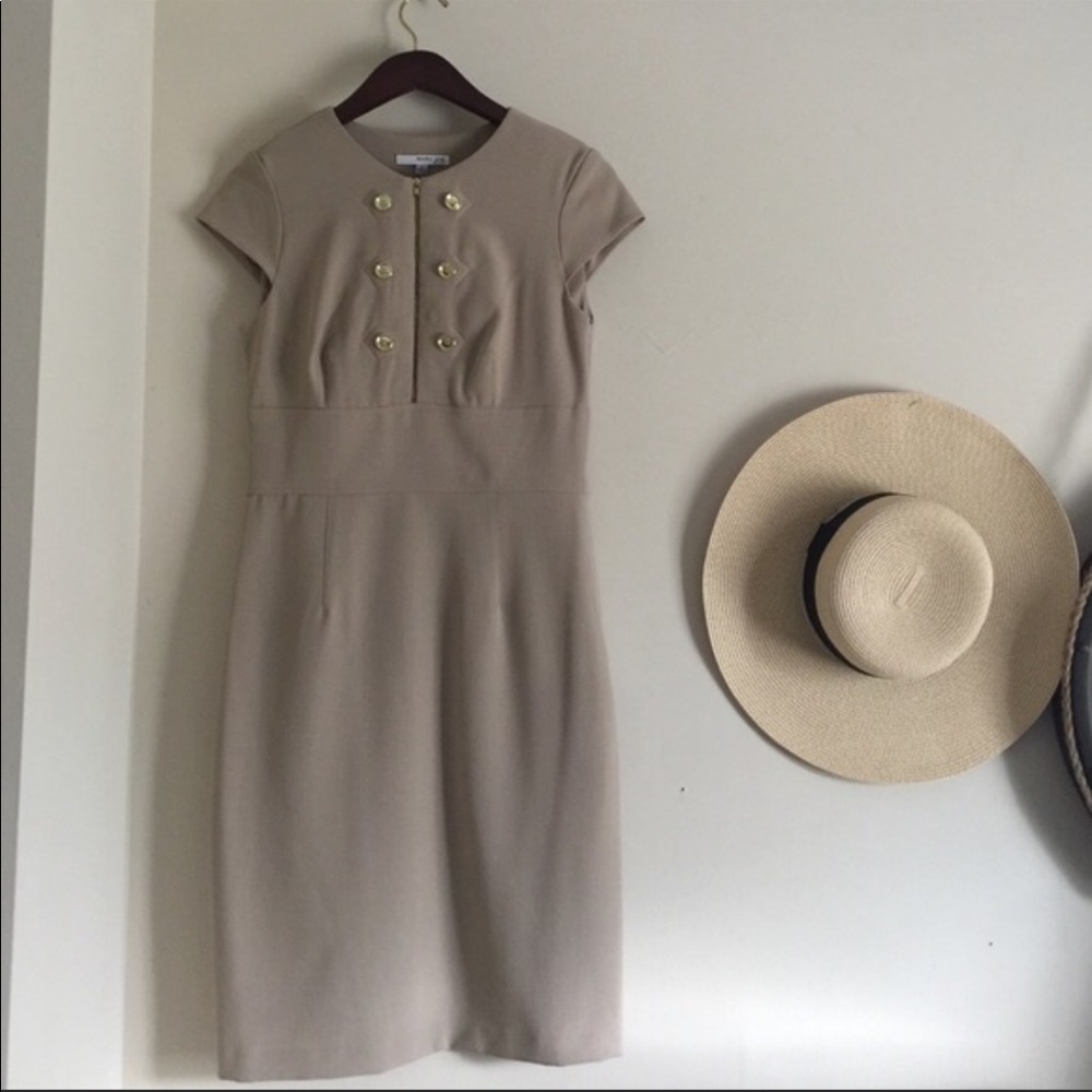 Studio One New York- Sharp Tan Dress w Gold Button