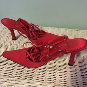 Lace Up the Leg Satin Heels