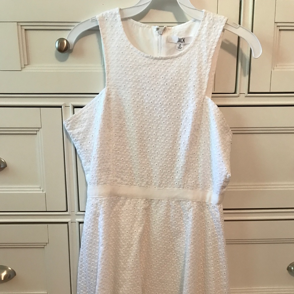 WHITE EYELET LACE FIT AND FLARE DRESS