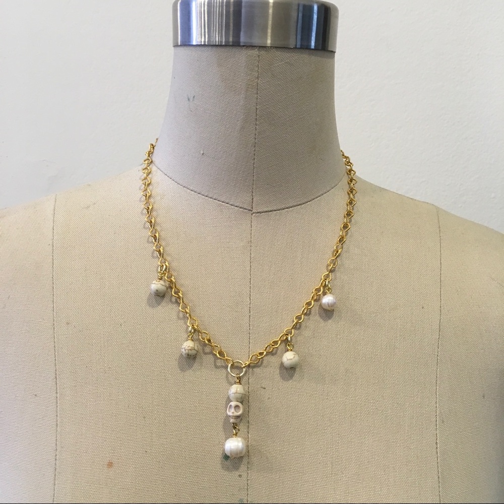 Pearl Howlite Skull Chain Necklace Jessica Elliot